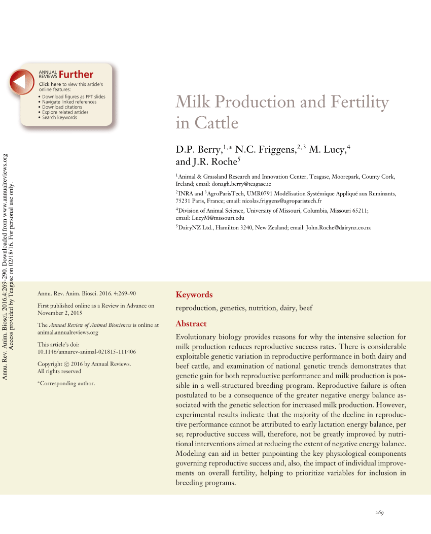 PDF) Milk Production and Fertility in Cattle
