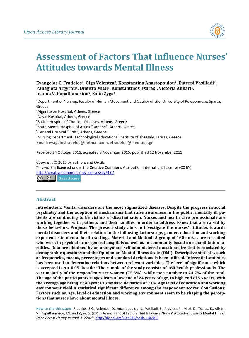 Pdf Assessment Of Factors That Influence Nurses Attitudes Towards Mental Illness 9010