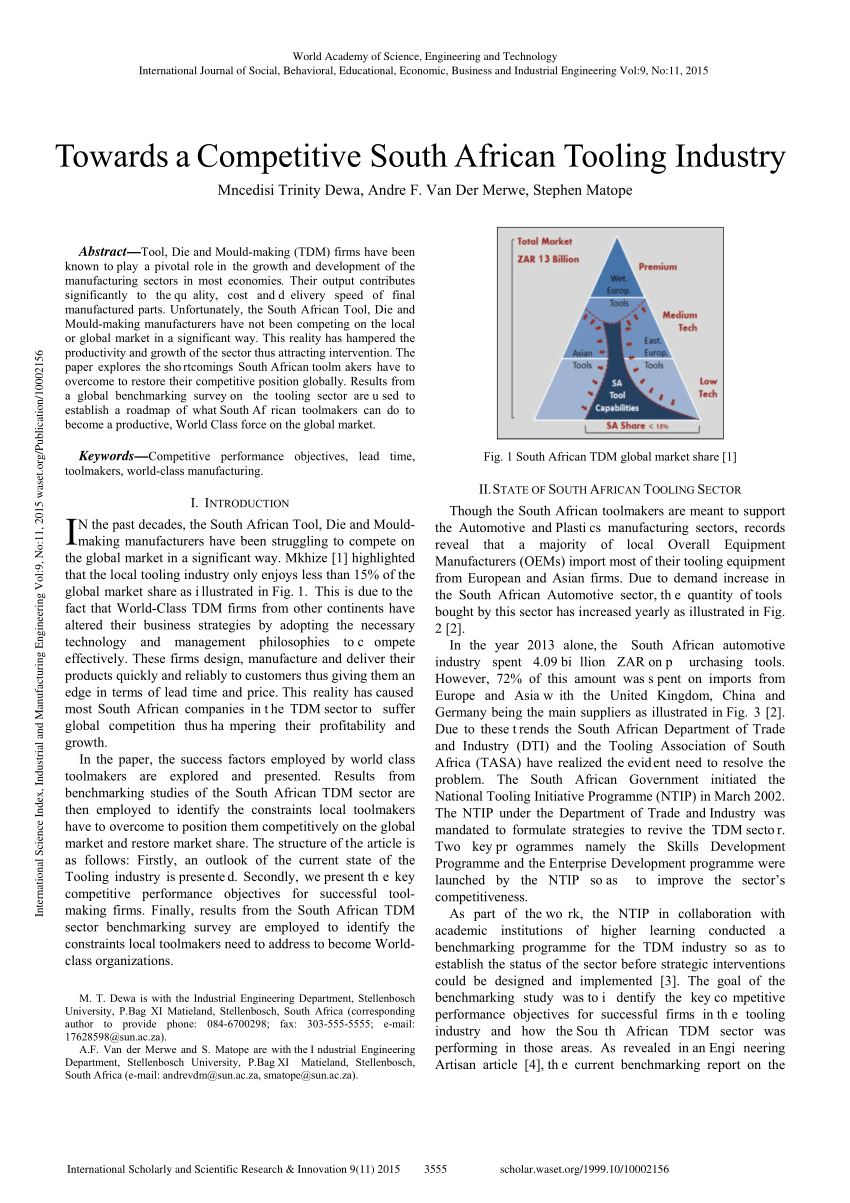 (PDF) Towards a competitive South African Tooling industry