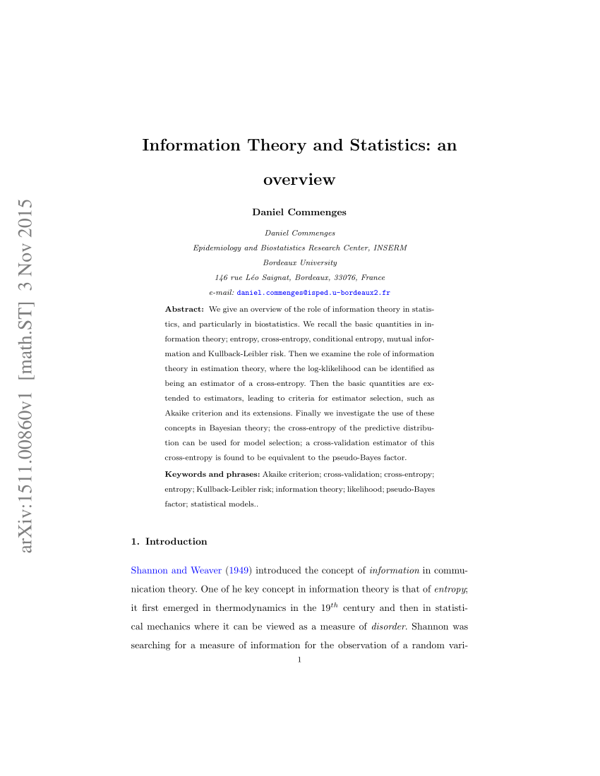 PDF) Information Theory and Statistics: an overview