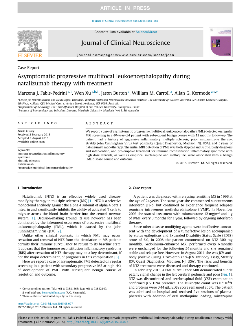 (PDF) Asymptomatic progressive multifocal leukoencephalopathy during ...