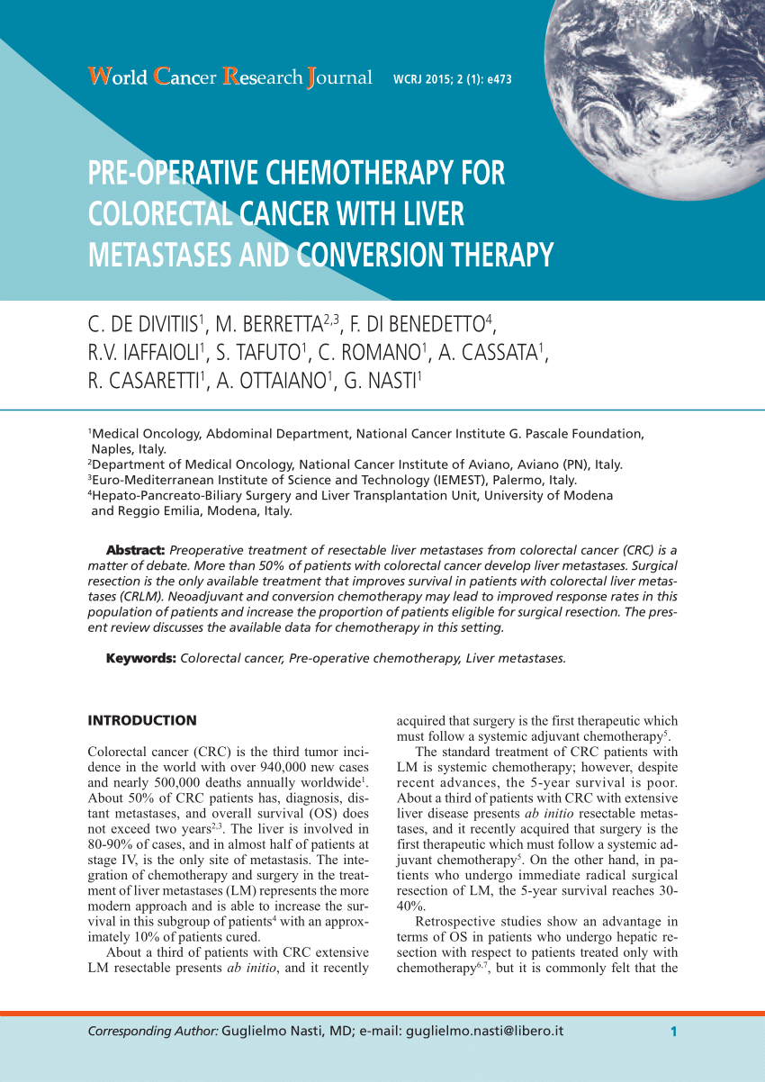 Pdf Pre Operative Chemotherapy For Colorectal Cancer With Liver Metastases And Conversion Therapy