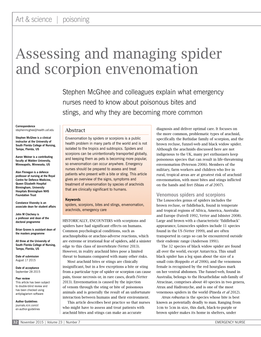 Brown Recluse Spider Envenomation Treatment & Management: Emergency  Department Care, Consultations, Prevention