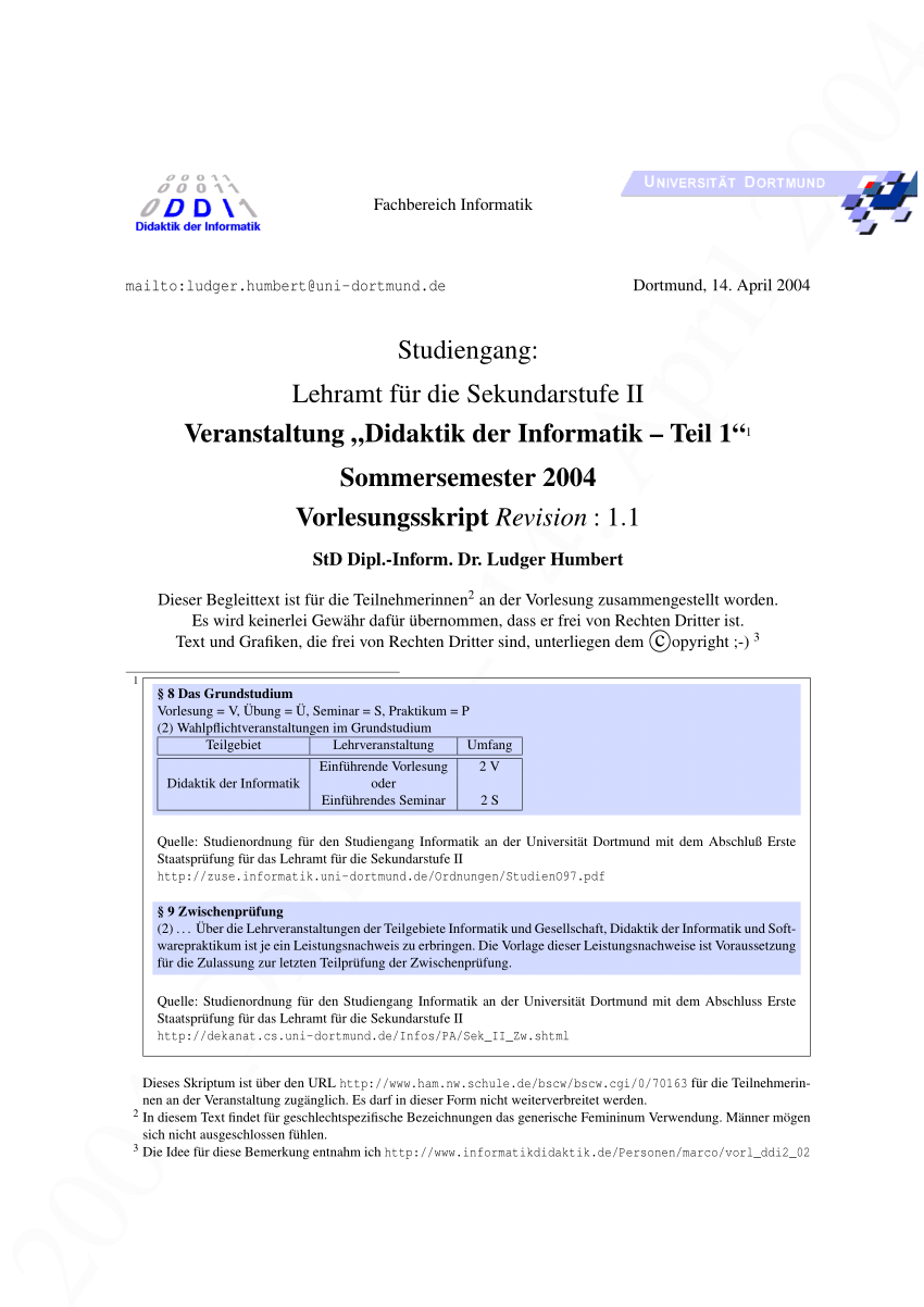 PDF Didaktik der Informatik Teil 1 Sommersemester 2004