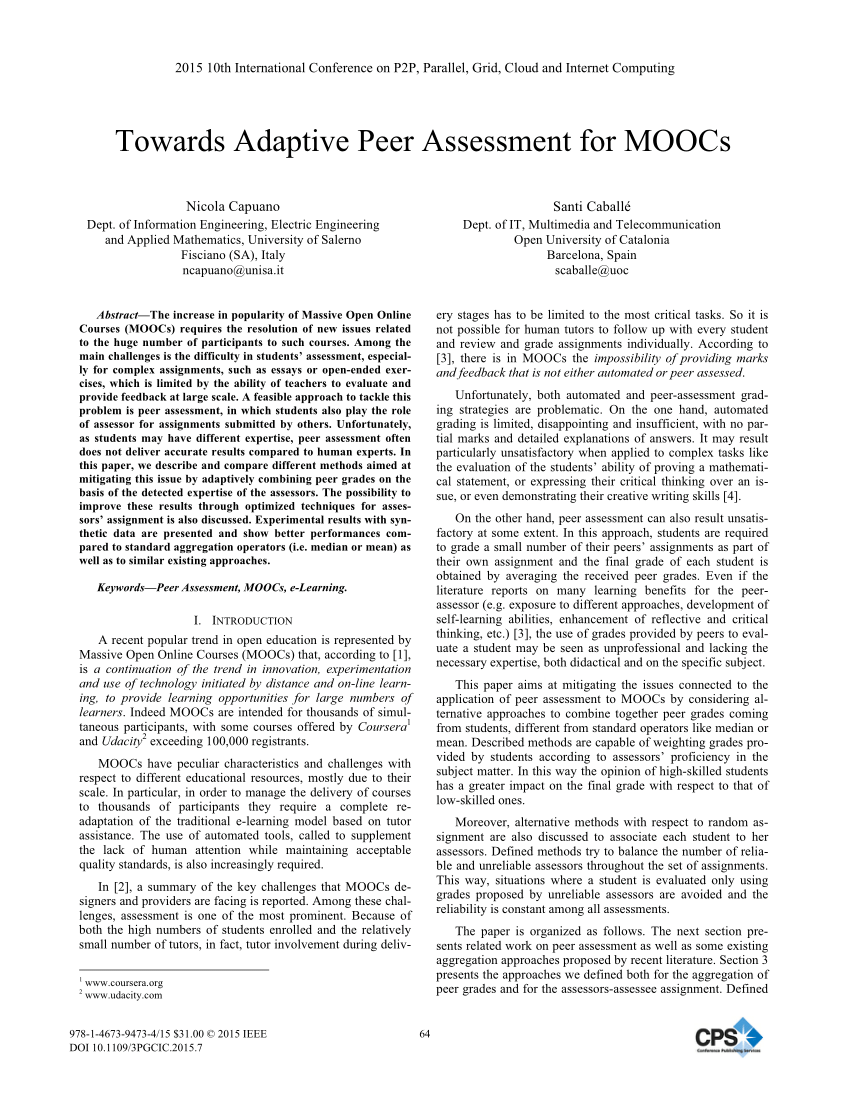 peer assessment in moocs systematic literature review