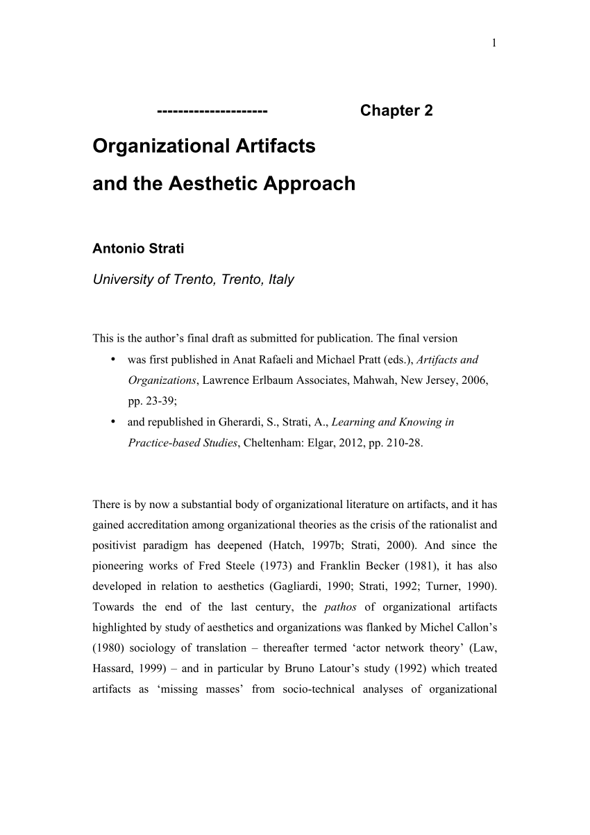 Pdf Organizational Artifacts And The Aesthetic Approach