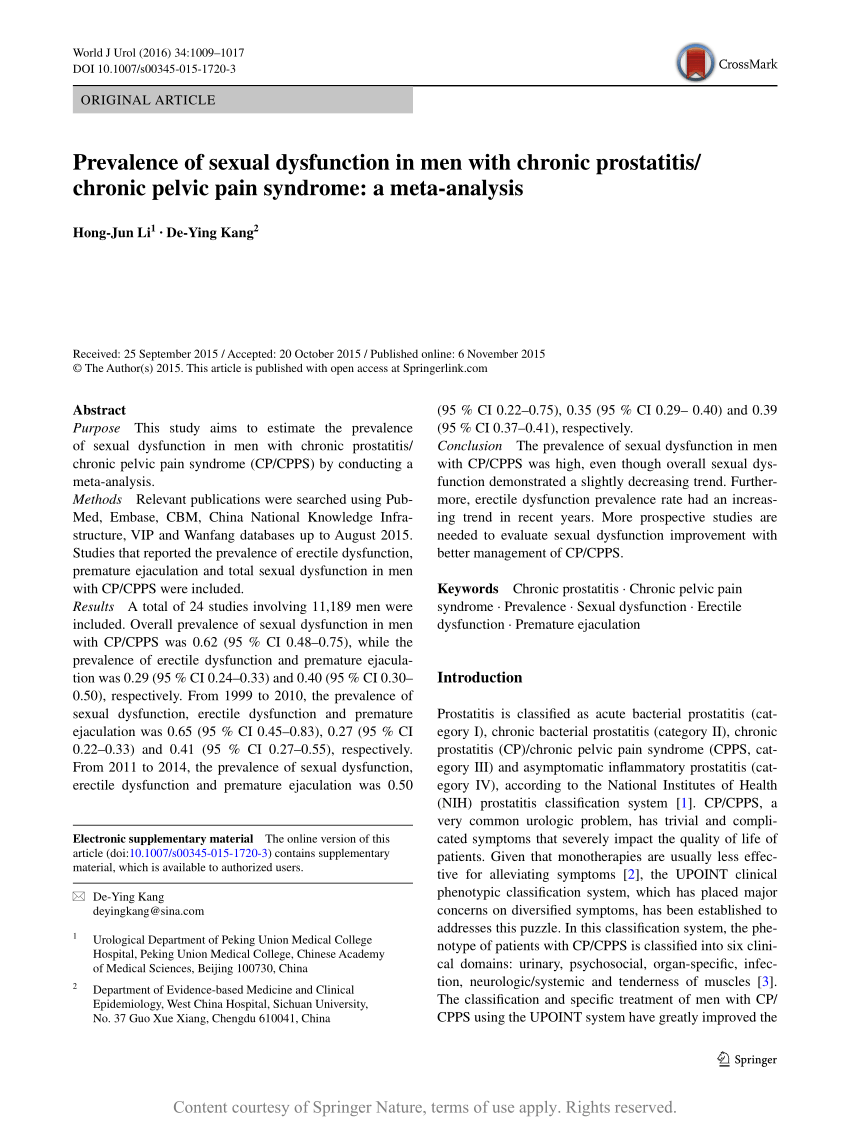 PDF Prevalence of sexual dysfunction in men with chronic