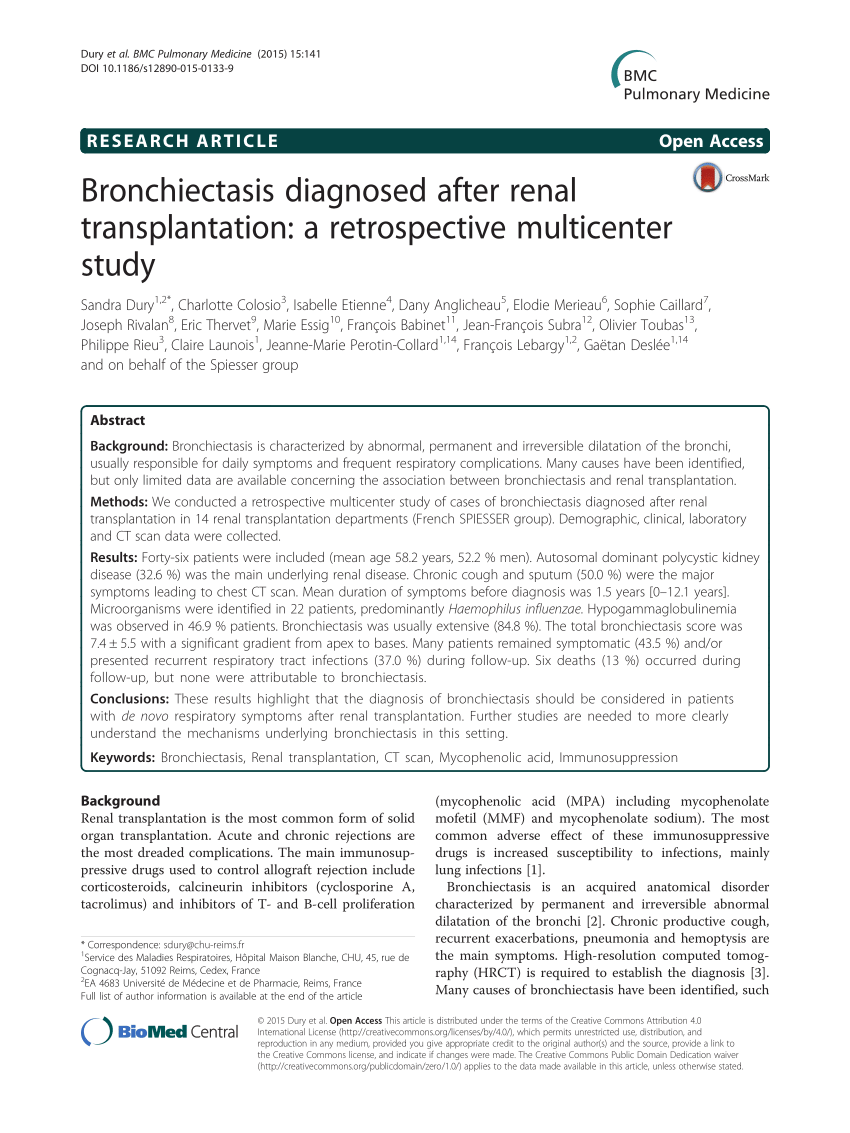 PDF Bronchiectasis diagnosed after renal transplantation A