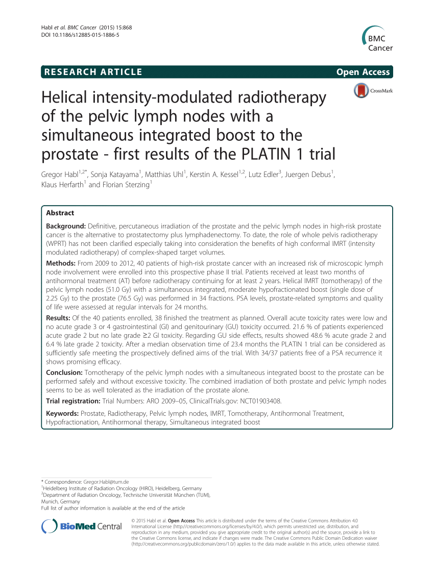 Pdf Helical Intensity Modulated Radiotherapy Of The Pelvic Lymph Nodes With A Simultaneous 5440