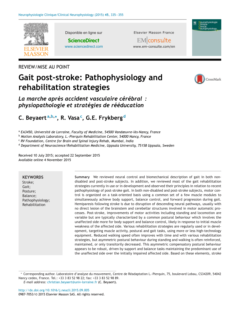 PDF) Gait post-stroke: Pathophysiology and rehabilitation strategies