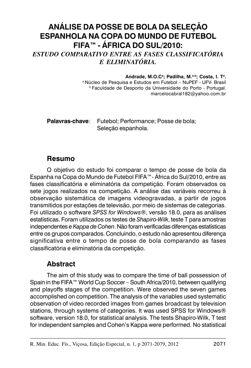 Média e desvio padrão do percentual do tempo de posse de bola das