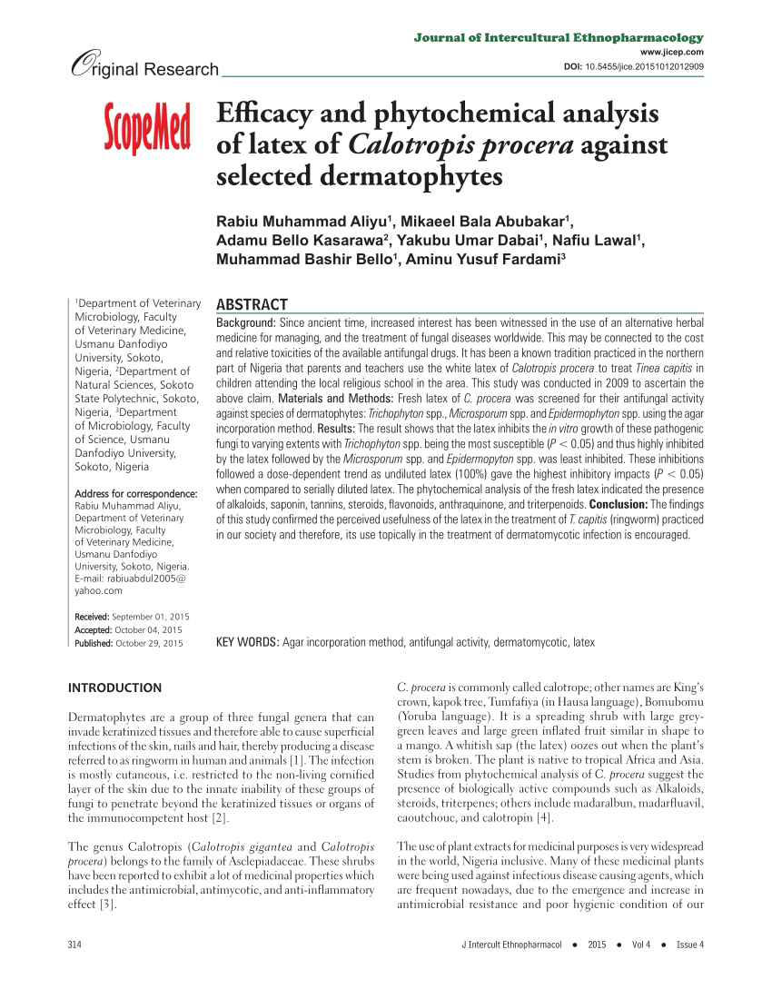 a calotropis procera latex féreghajtó aktivitása