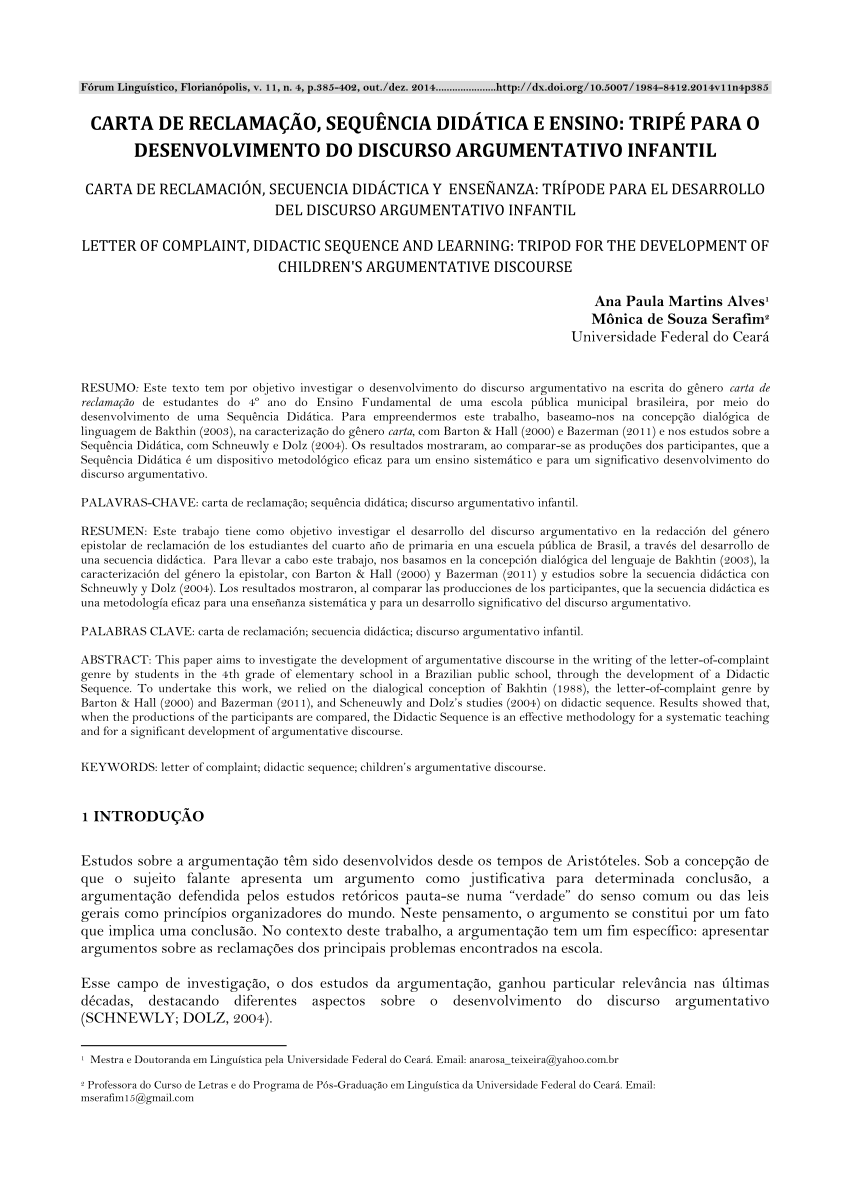 (PDF) Carta de reclamação, sequência didática e ensino 