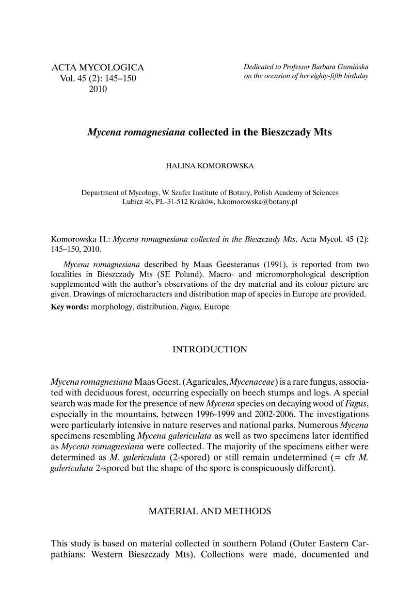 Pdf Mycena Romagnesiana Collected In The Bieszczady Mts