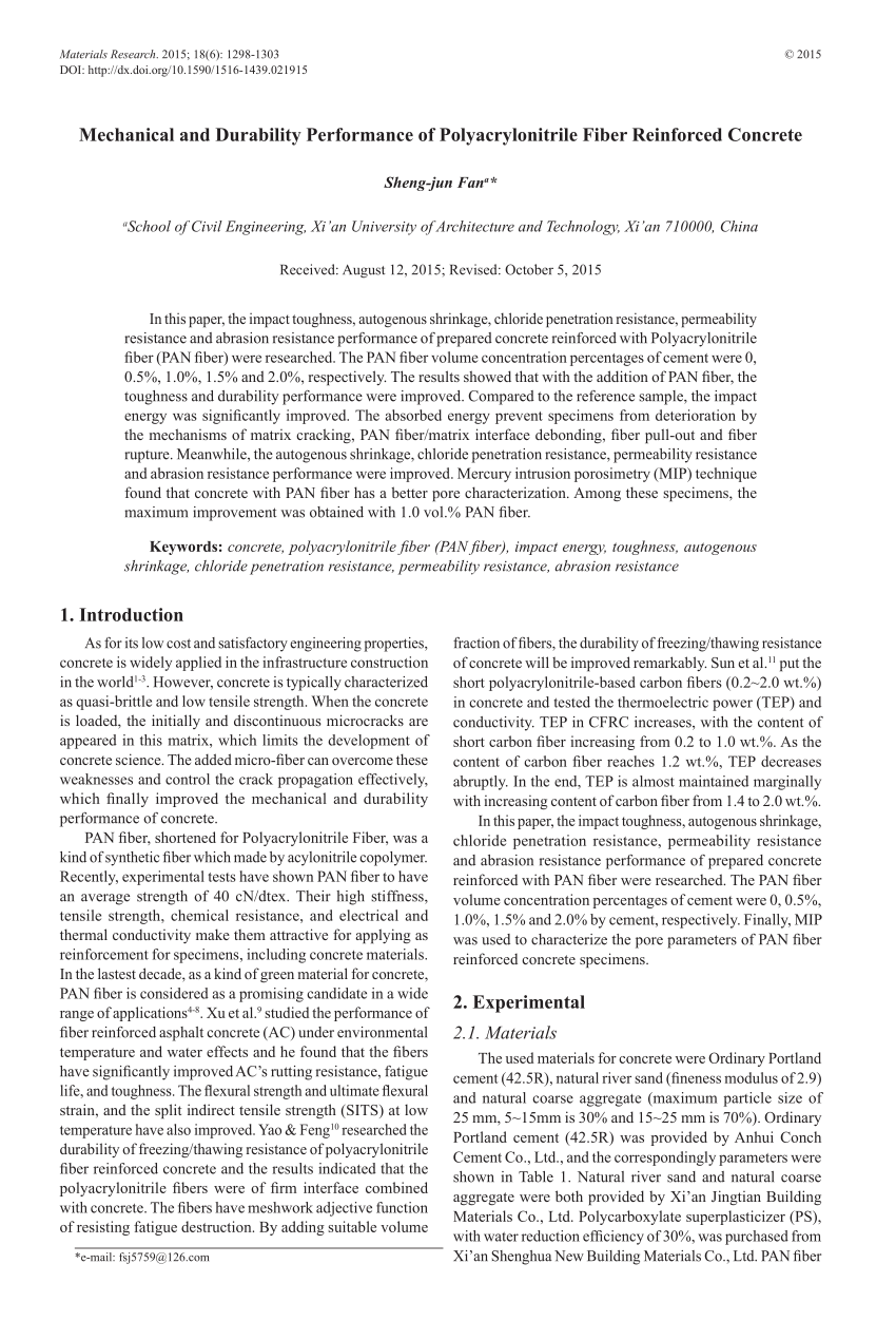 (PDF) Mechanical and Durability Performance of Polyacrylonitrile Fiber ...