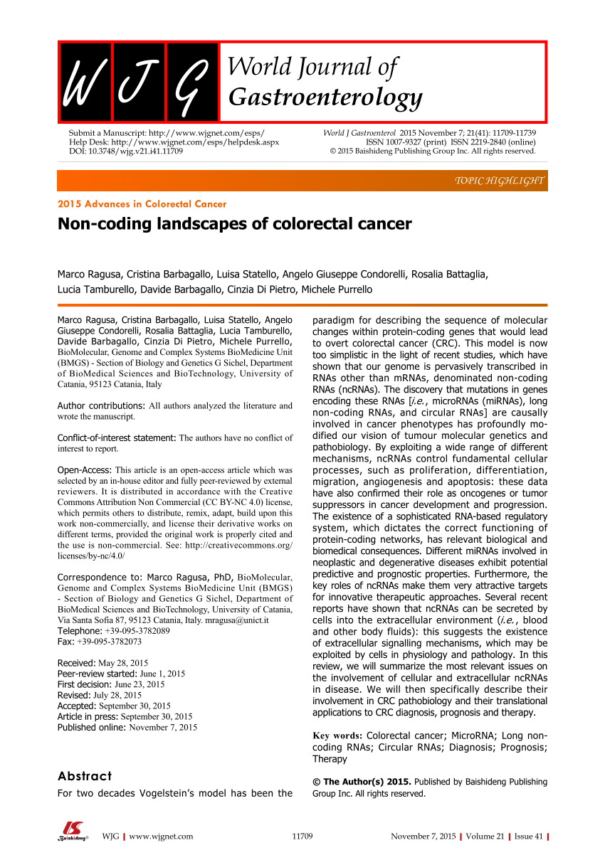PDF) Non-coding landscapes of colorectal cancer