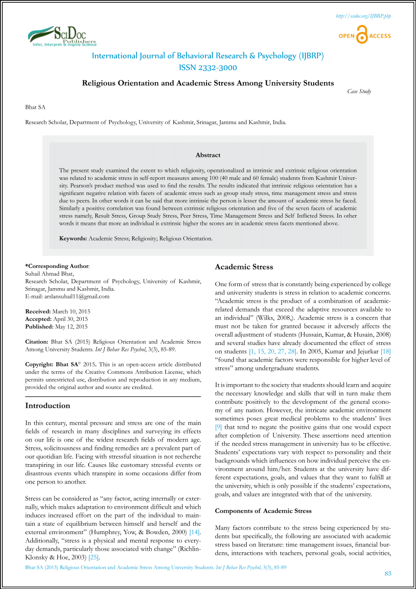 (PDF) Religious Orientation and Academic Stress Among ...