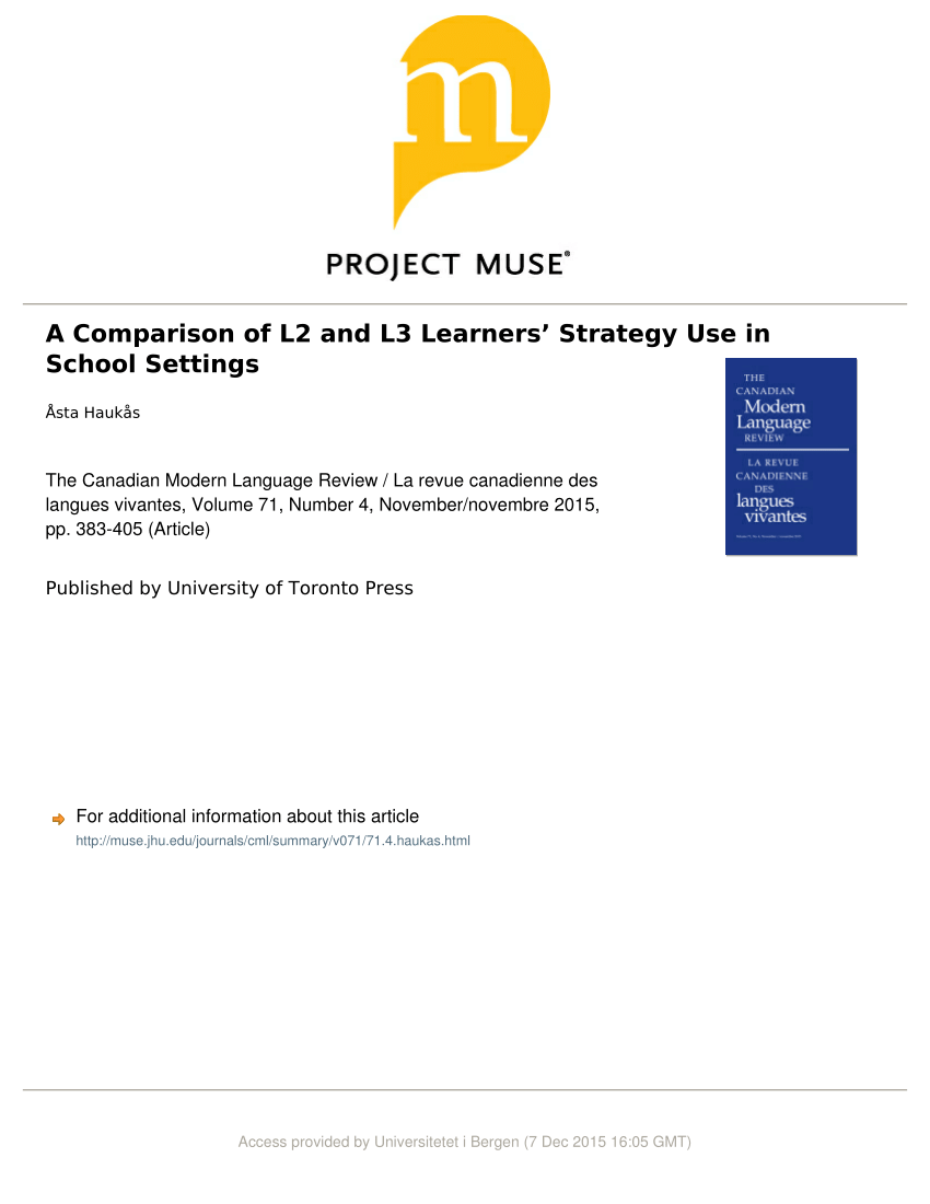 Pdf A Comparison Of L2 And L3 Learners Strategy Use In School Settings