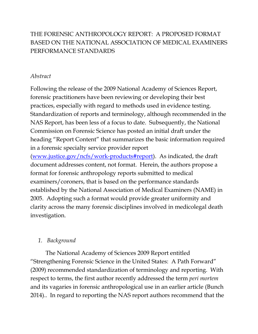 (PDF) The Forensic Anthropology Report: A Proposed Format 