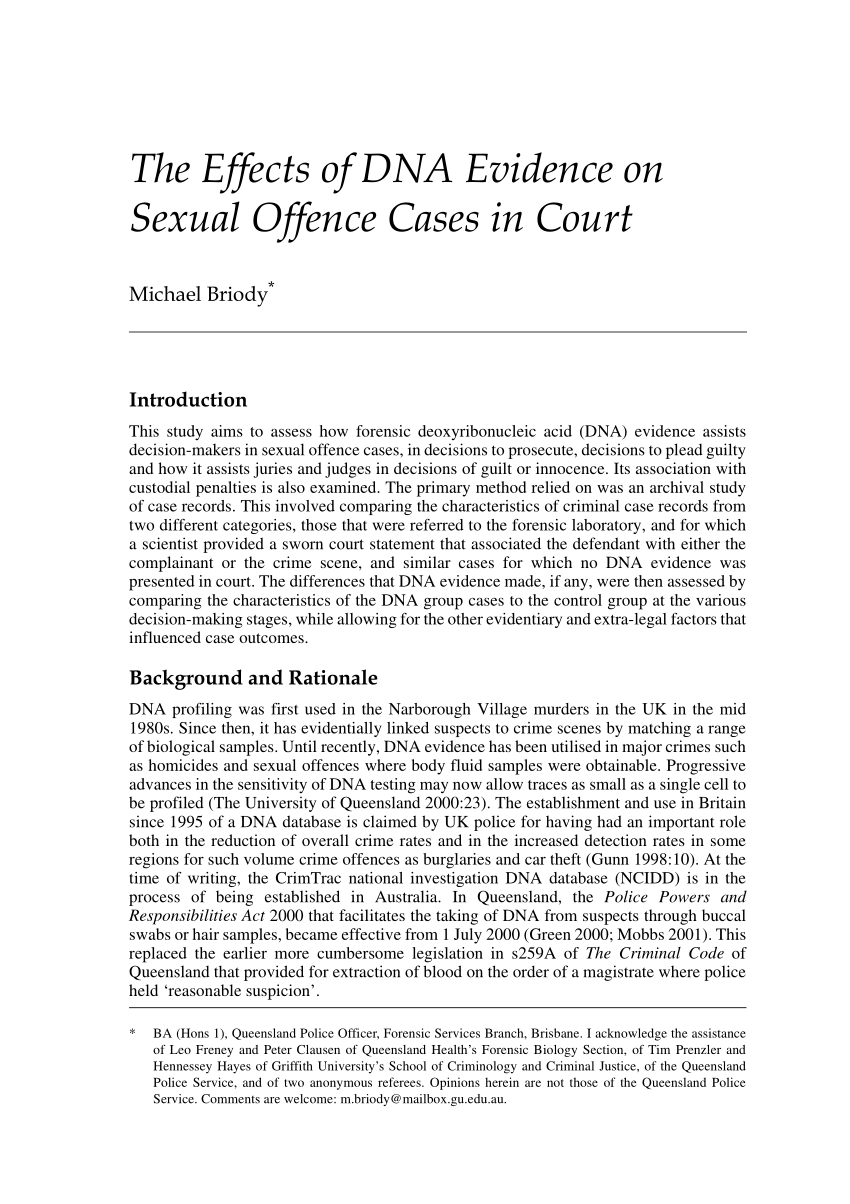 (PDF) The Effects of DNA Evidence on Sexual Offence Cases in Court