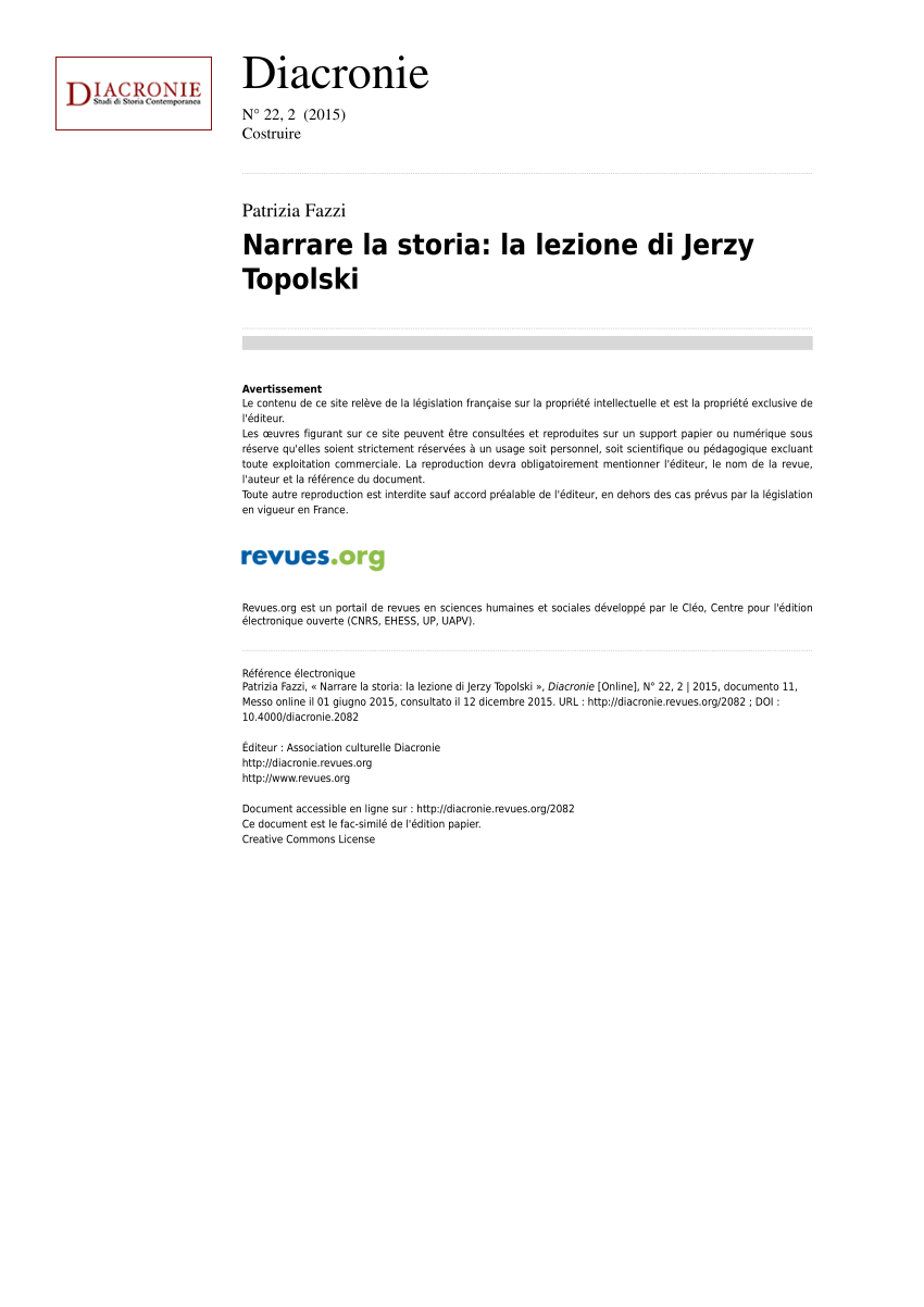 PDF) Narrare la storia: la lezione di Jerzy Topolski