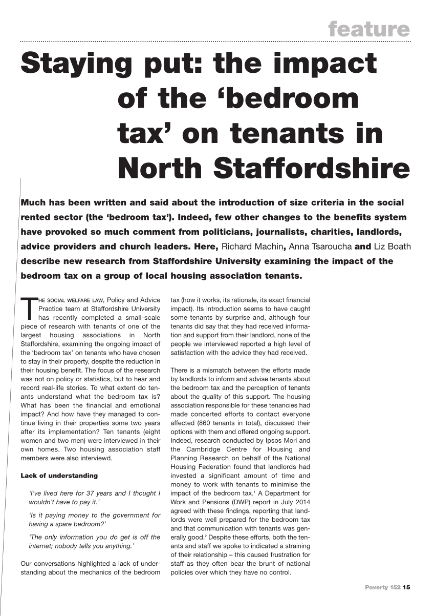 Pdf Staying Put The Impact Of The Bedroom Tax On Tenants