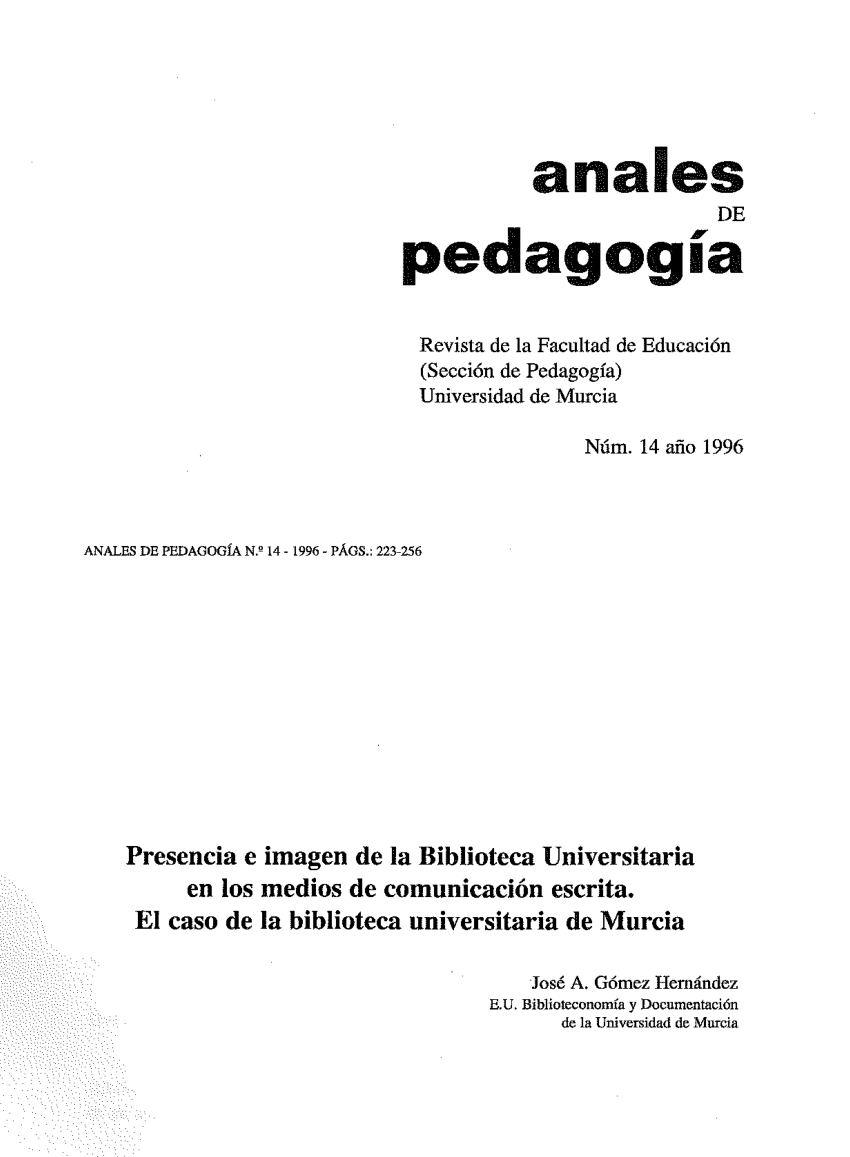 Pdf Presencia E Imagen De La Biblioteca Universitaria En Los Medios De Comunicación Escrita 2571