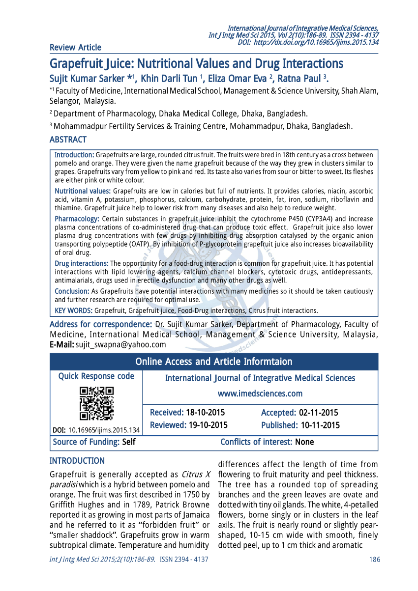 (PDF) Grapefruit Juice Nutritional Values and Drug Interactions