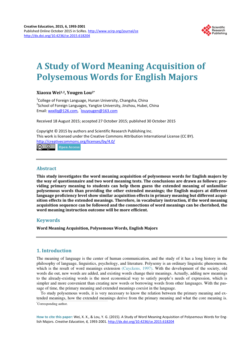 Pdf A Study Of Word Meaning Acquisition Of Polysemous Words For English Majors