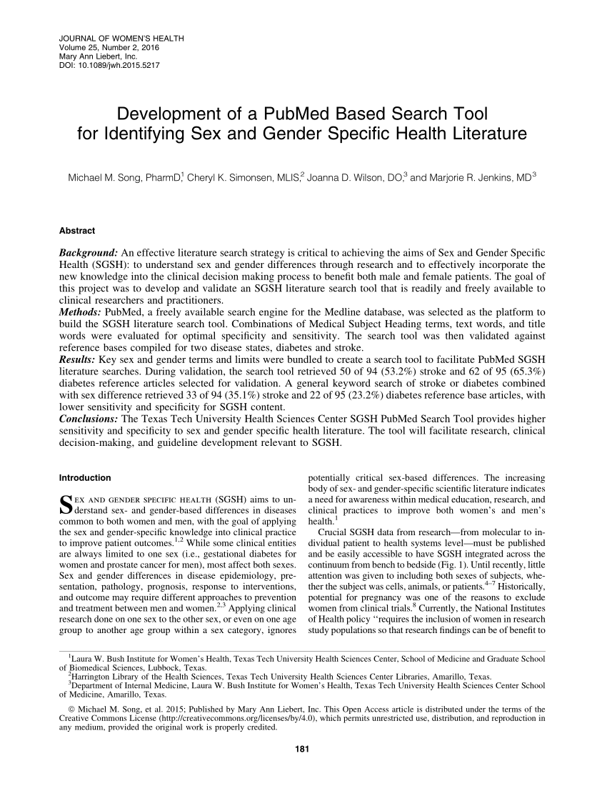Pdf Development Of A Pubmed Based Search Tool For Identifying Sex And Gender Specific Health 8465