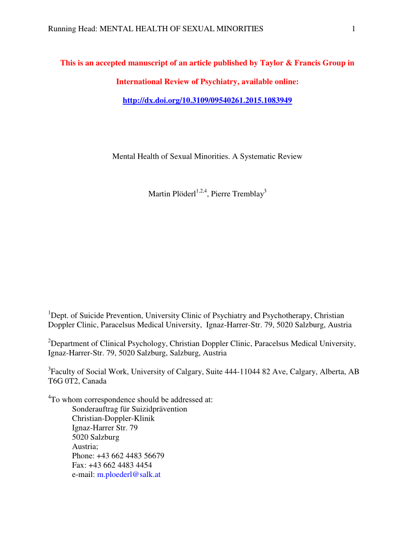 PDF Mental health of sexual minorities. A systematic review