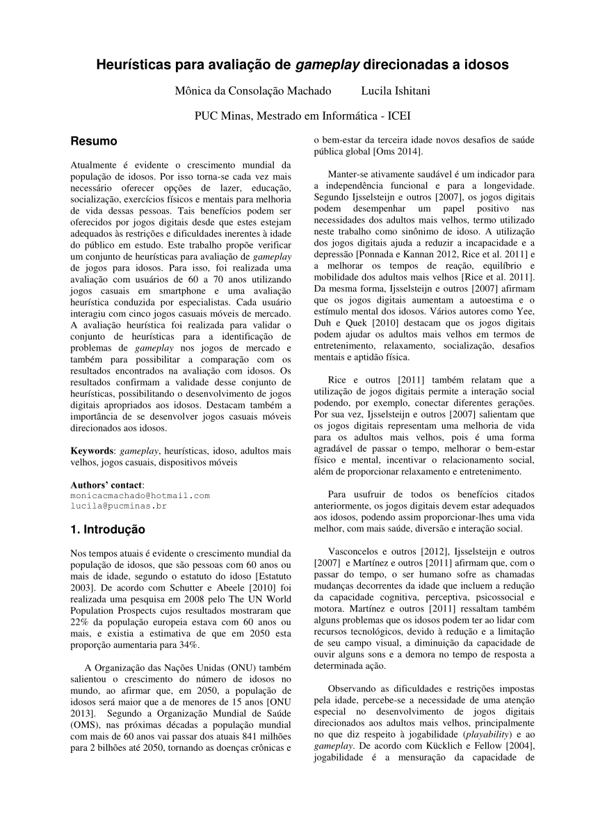 PDF) Heurísticas para avaliação de gameplay direcionadas a idosos