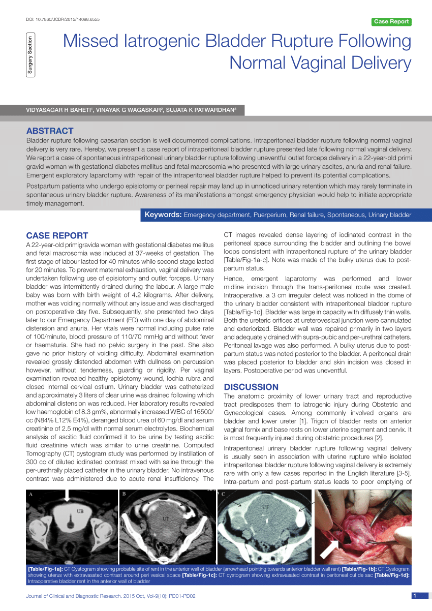 PDF) Missed Iatrogenic Bladder Rupture Following Normal Vaginal Delivery