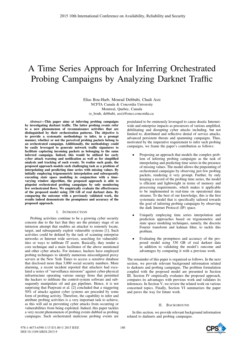 Pdf A Time Series Approach For Inferring Orchestrated Probing Campaigns By Analyzing Darknet Traffic