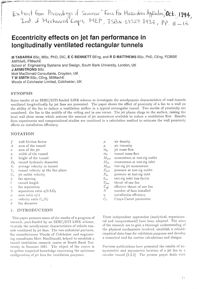 Pdf Eccentricity Effects On Jet Fans In Rectangular Tunnels