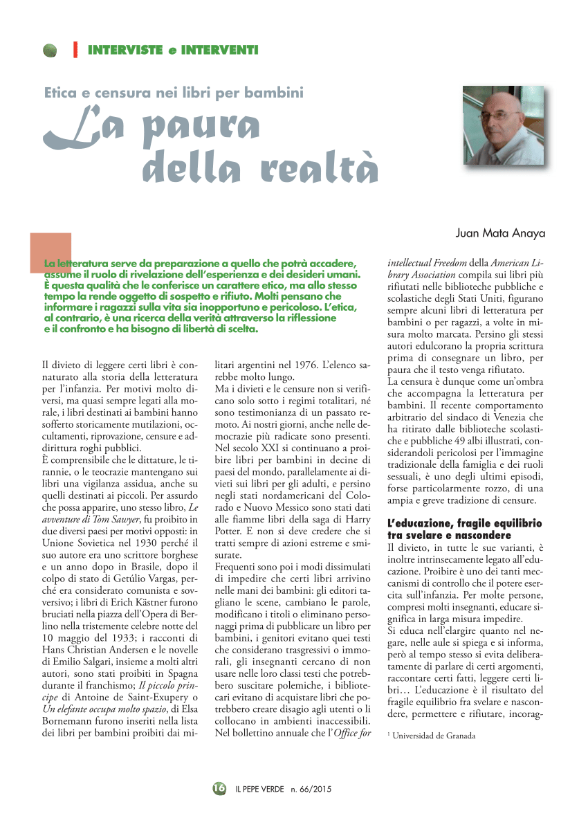 Pdf La Paura Della Realtà Etica E Censura Nei Libri Per - 