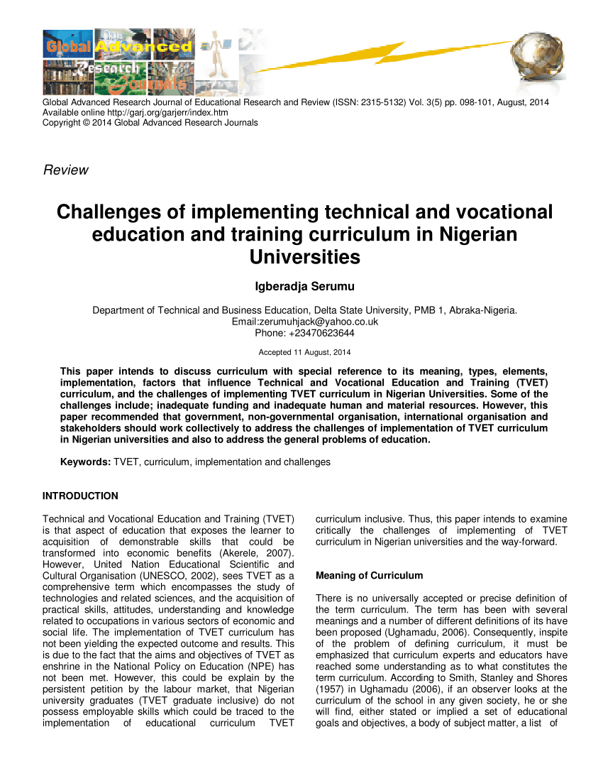 pdf  challenges of implementing technical and vocational