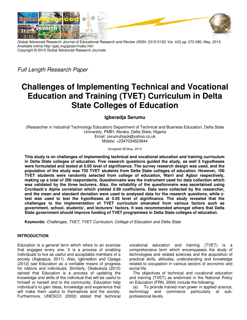 pdf  challenges of implementing technical and vocational