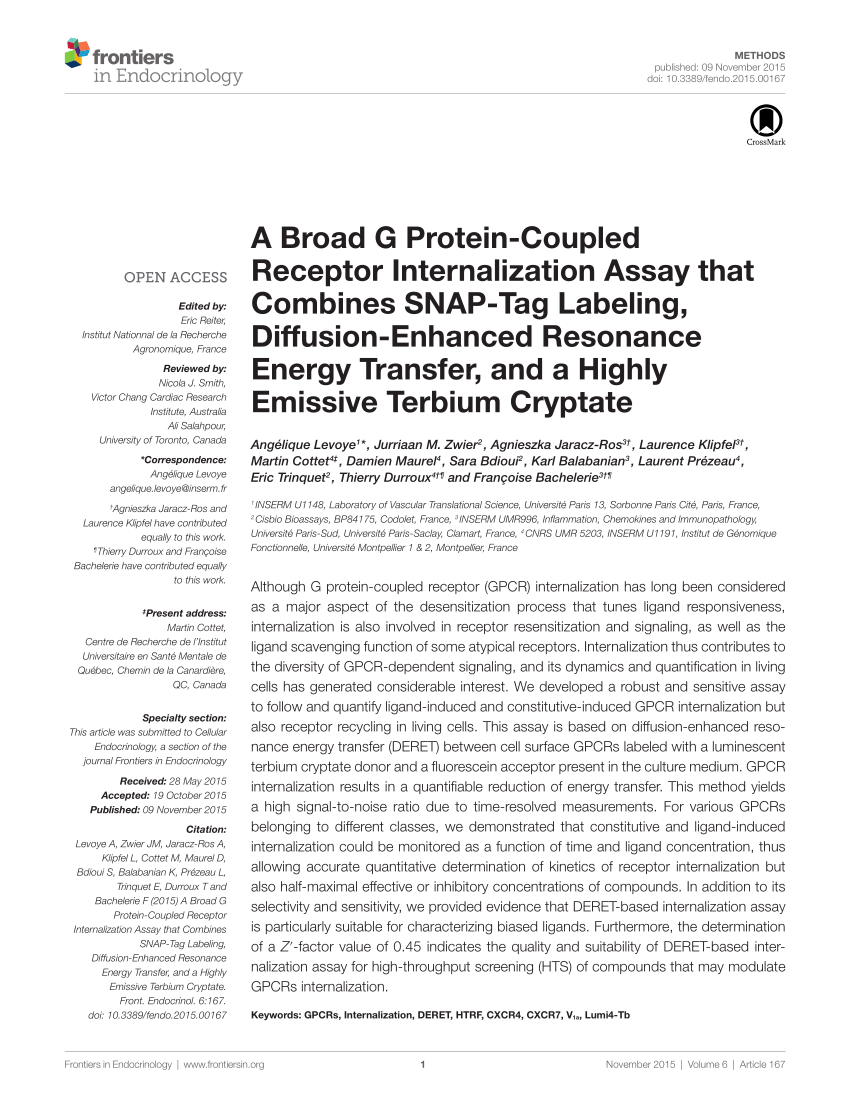 pdf a broad g protein coupled receptor internalization assay that combines snap tag labeling diffusion enhanced resonance energy transfer and a highly emissive terbium cryptate
