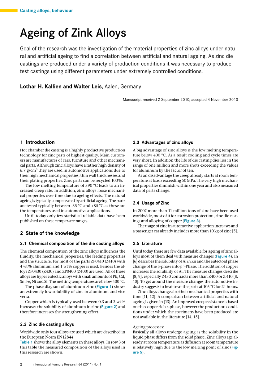 Pdf Ageing Of Zinc Alloys