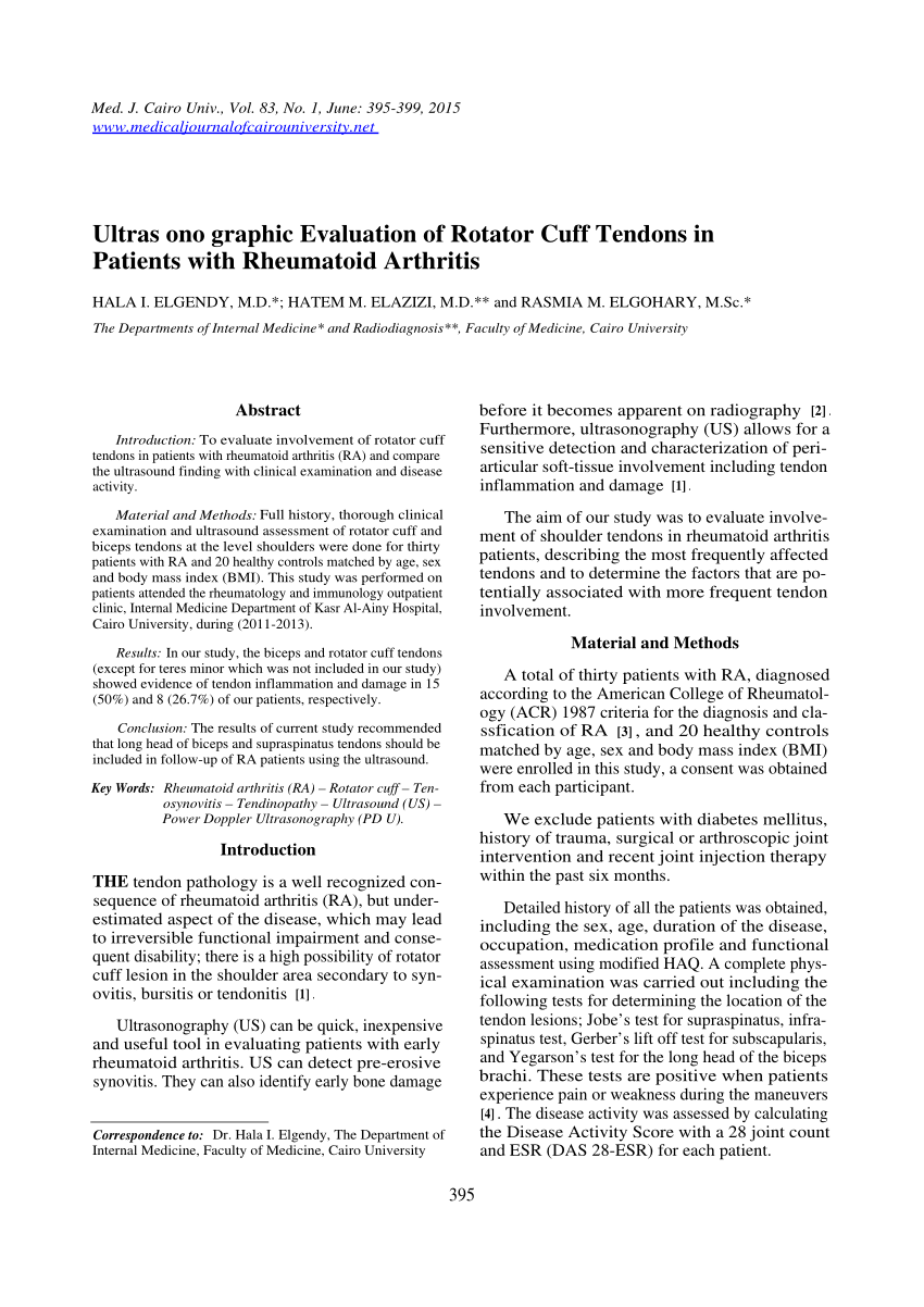 PDF) Ultrasonographic Evaluation of Rotator Cuff Tendons in ...