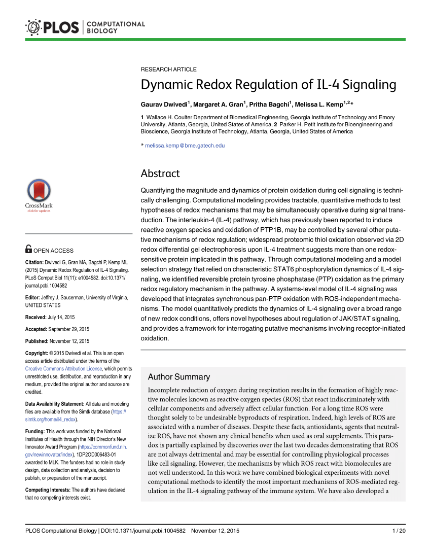 PDF) Dynamic Redox Regulation of IL-4 Signaling