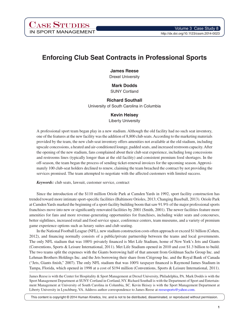 PDF) Enforcing Club Seat Contracts in Professional Sports picture