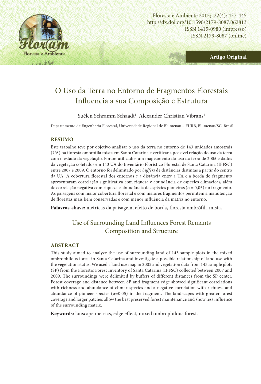 Pdf O Uso Da Terra No Entorno De Fragmentos Florestais Influencia A Sua Composição E Estrutura 5582