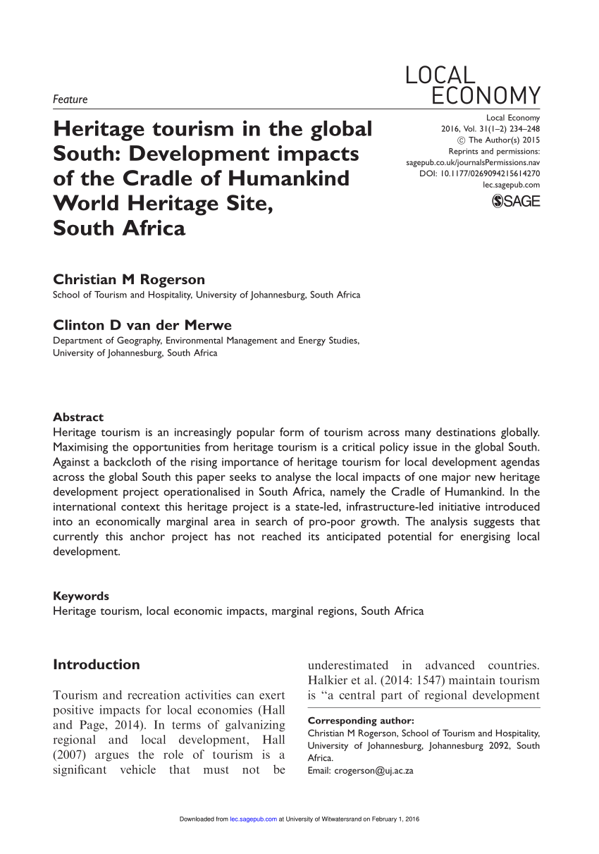 Pdf Heritage Tourism In The Global South Development Impacts Of