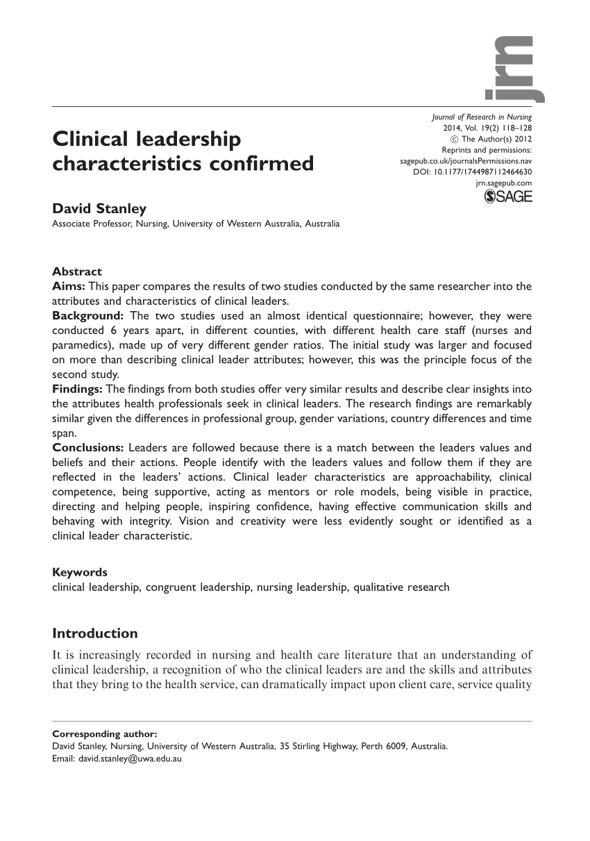 (PDF) Clinical leadership characteristics confirmed