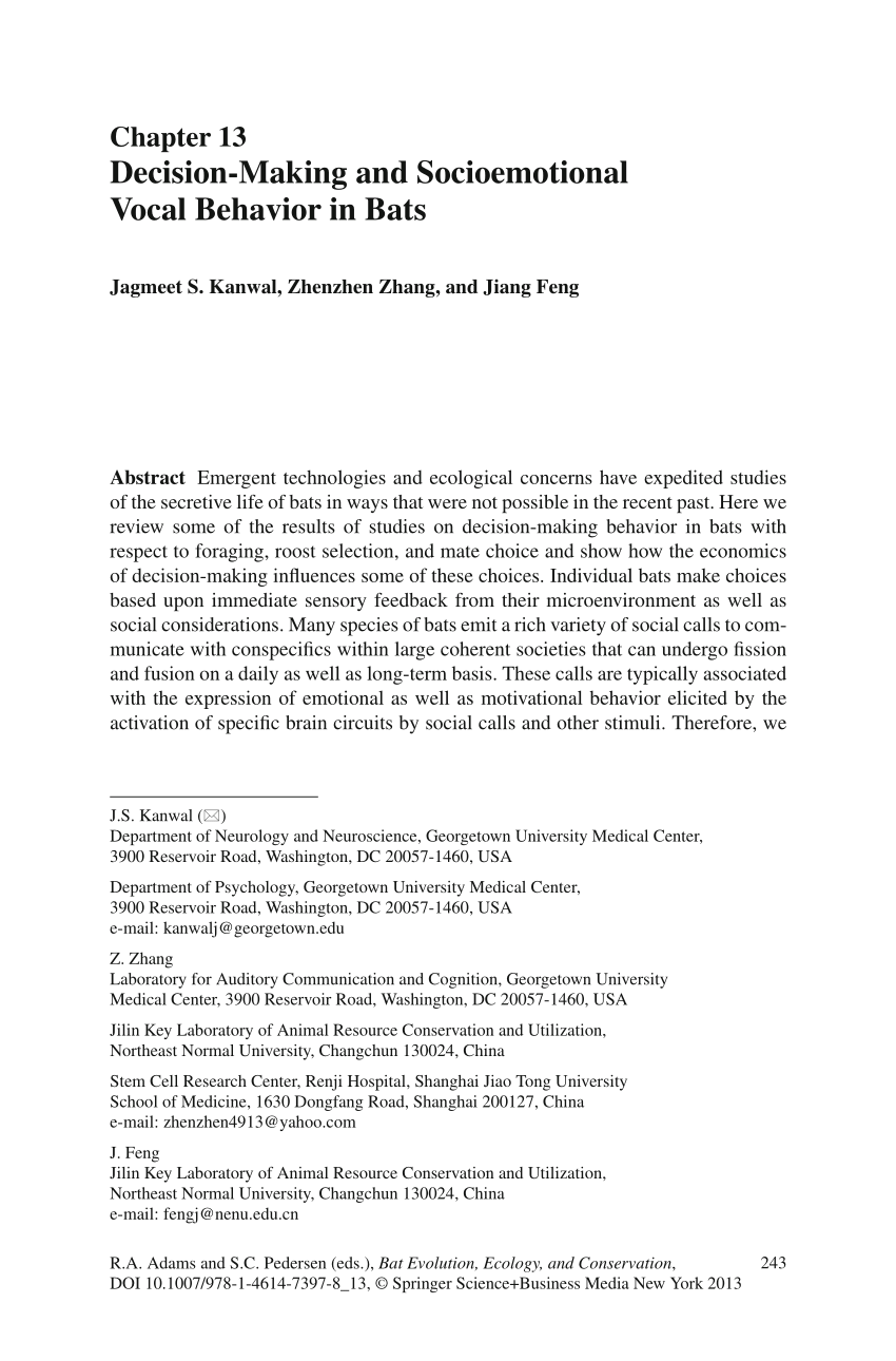 Pdf Decision Making And Socioemotional Vocal Behavior In Bats