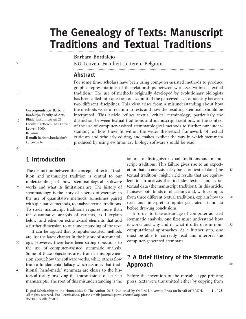 PDF) The Genealogy of Texts: Manuscript Traditions and Textual ...