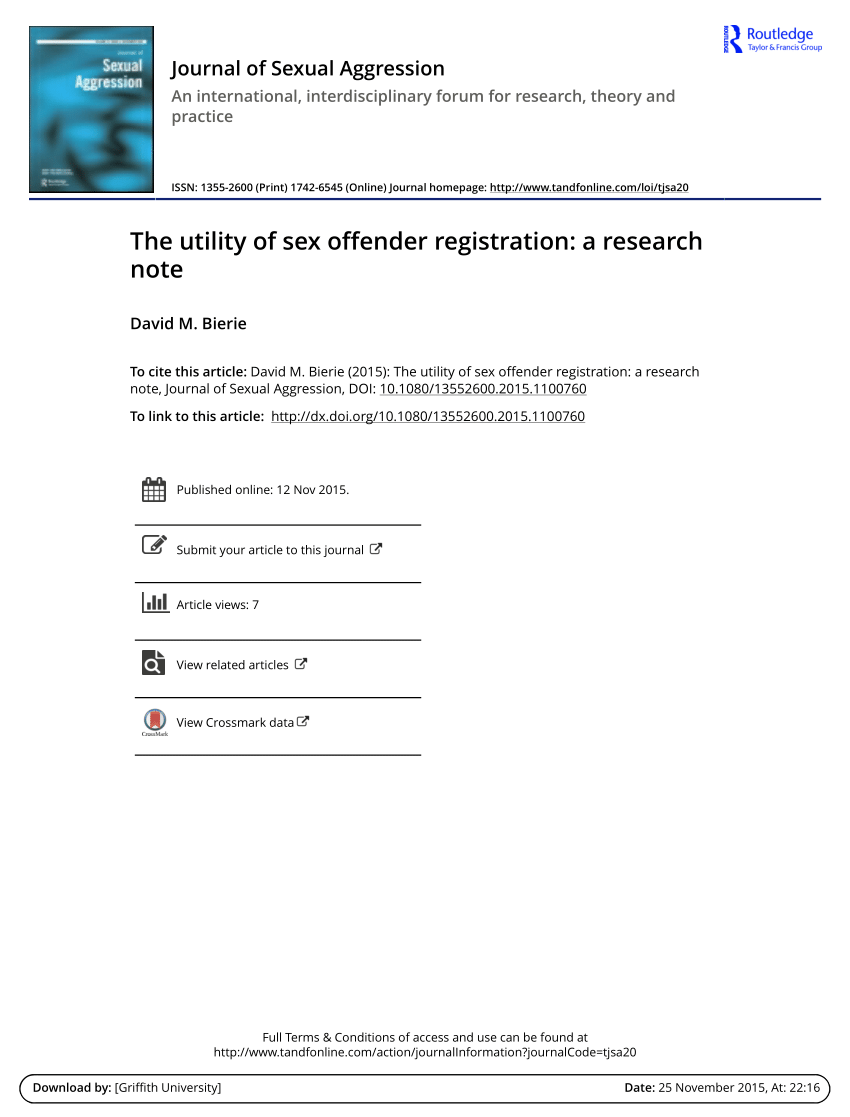 PDF) The utility of sex offender registration: a research note