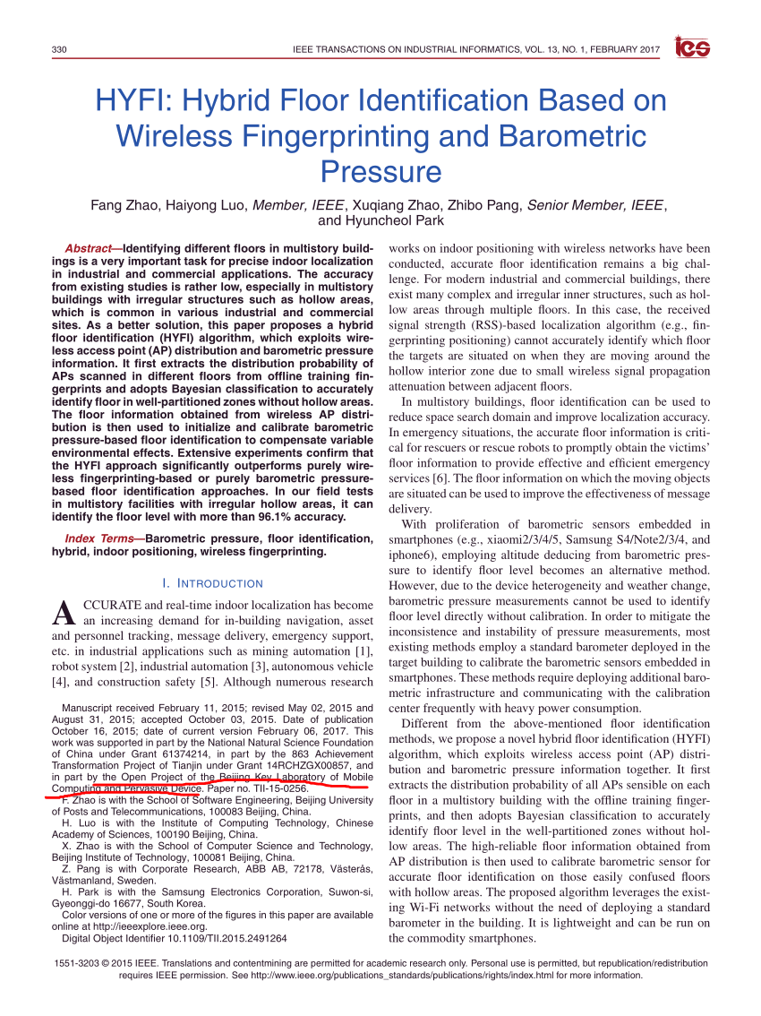 PDF) HYFI: Hybrid Floor Identification Based on Wireless Fingerprinting and  Barometric Pressure